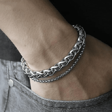 Men's Double Wheat & Box Chain Steel Bracelet